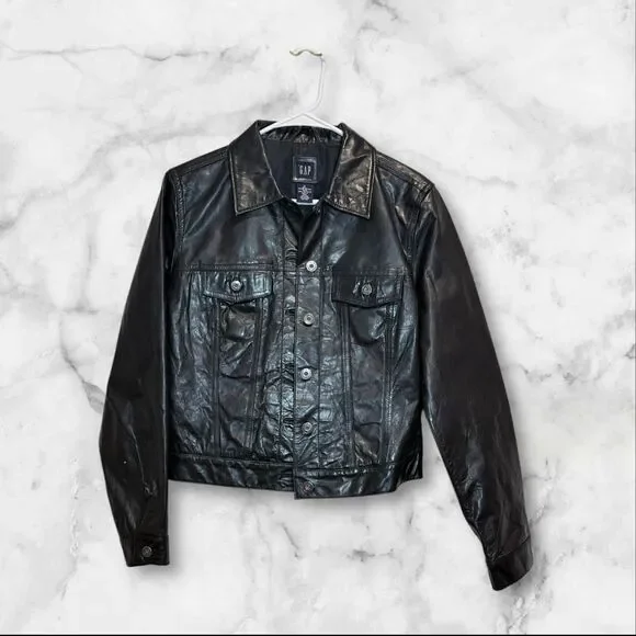 ジャケット・アウター 00s Y2K Old GAP Leather Riders Jacket Vtg GAP Men's Moto Jacket Y2K 2000s Black HEAVY LEATHER